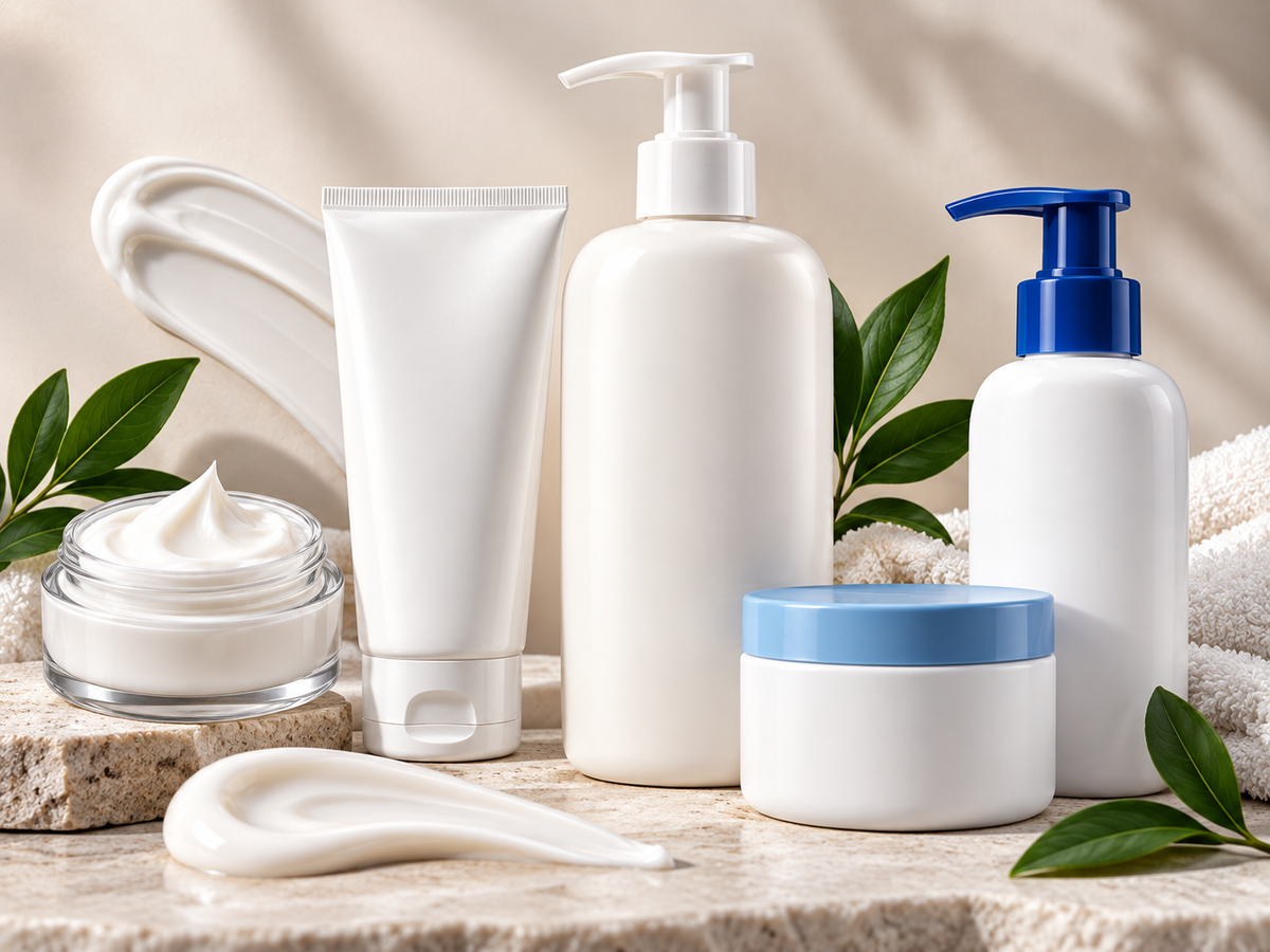 Assortment of hydrating lotions, moisturizing creams and body moisturizers for everyday skincare.