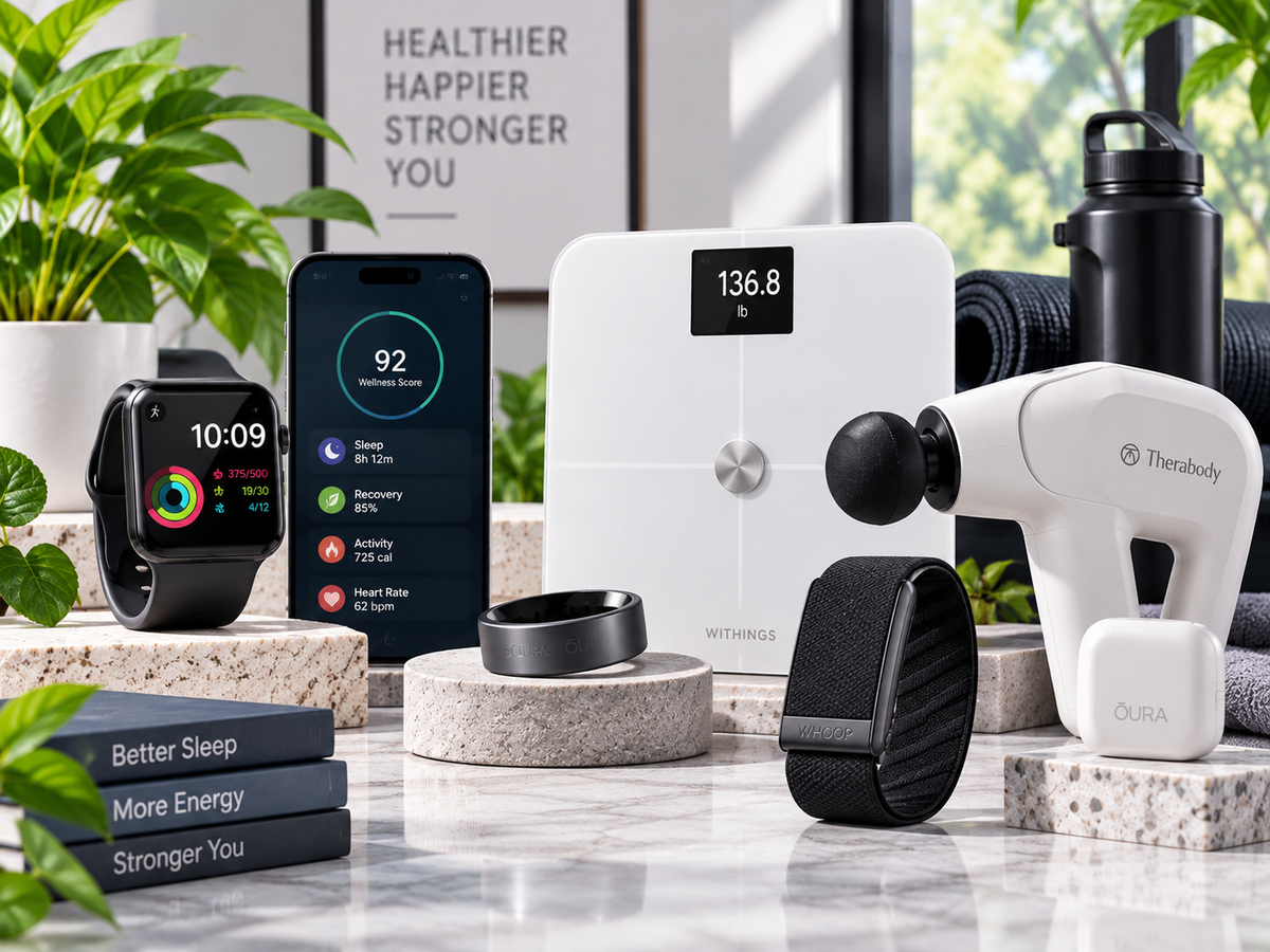 Smart health devices including fitness trackers, smart scale, wearable health technology and recovery devices.