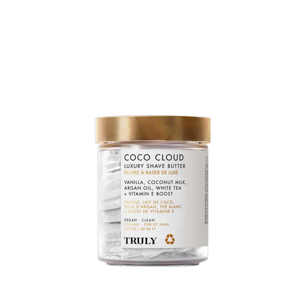 Truly Beauty Coco Cloud Luxury Shave Butter front pack jar for whipped coconut shave cream